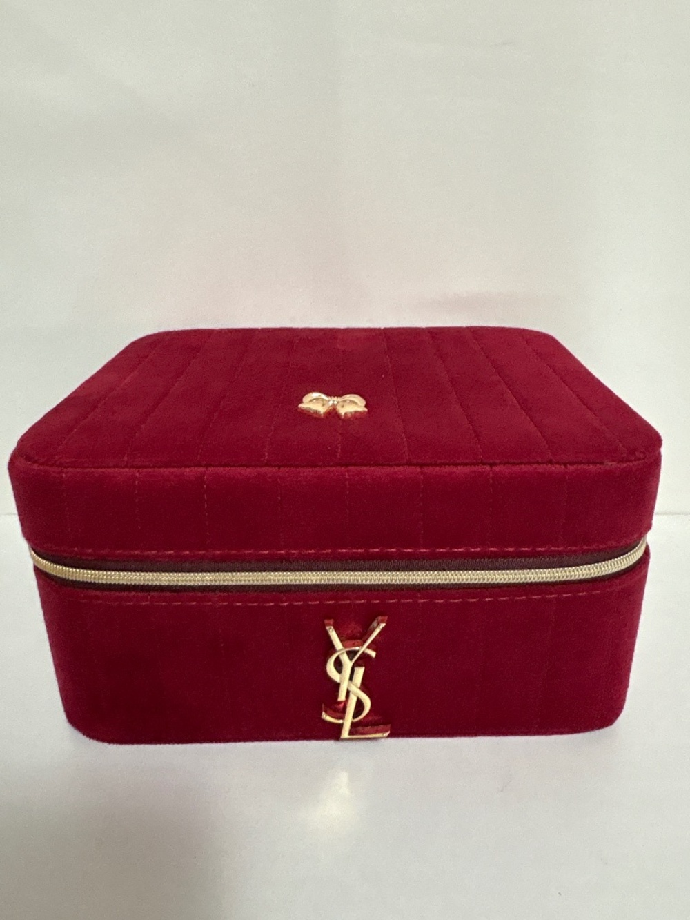 Red Velvet Large Jewelry Box with Upcycled YSL logo